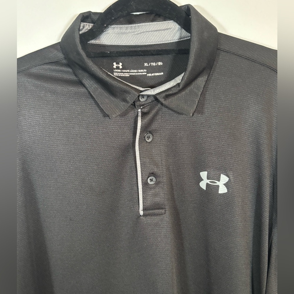 Under Armour HeatGear Black Polo Shirt Men’s XL Loose Fit Moisture Wicking Golf - Picture 2 of 9